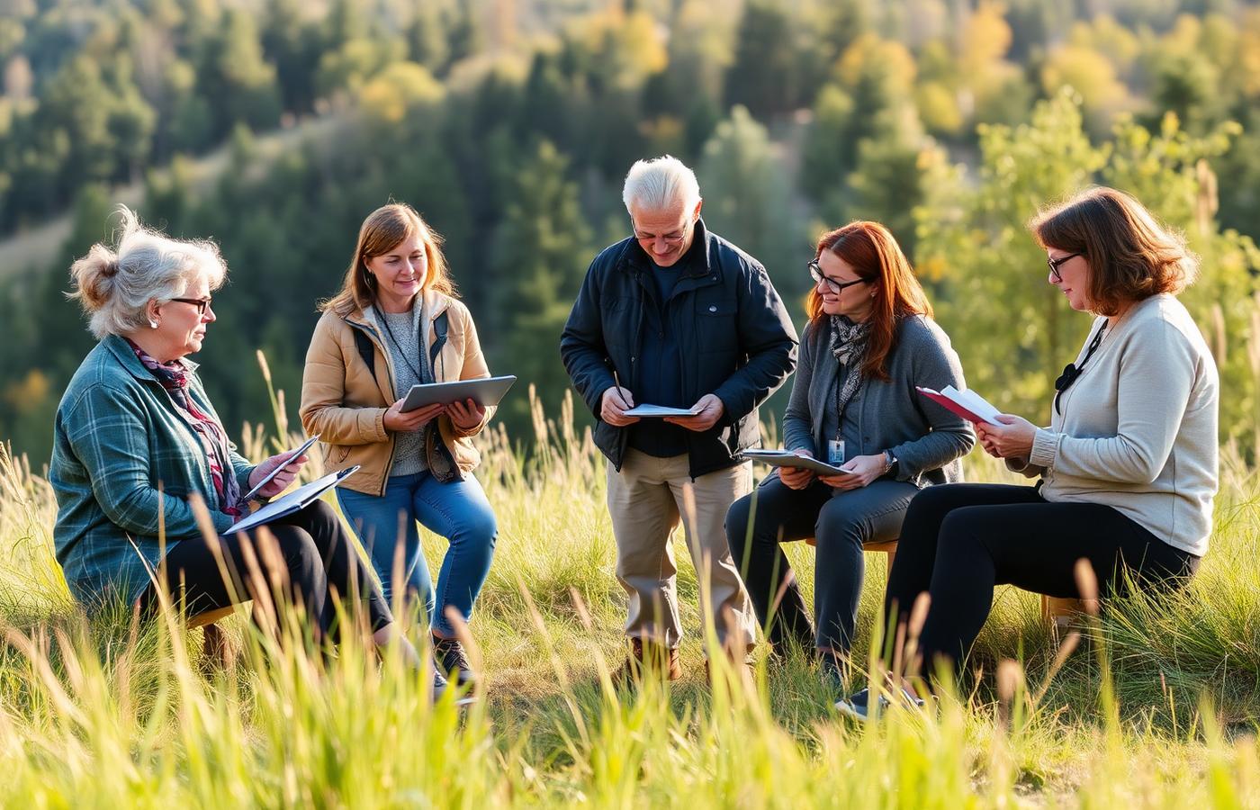 Educators taking notes during a field-based professional learning session with a researcher